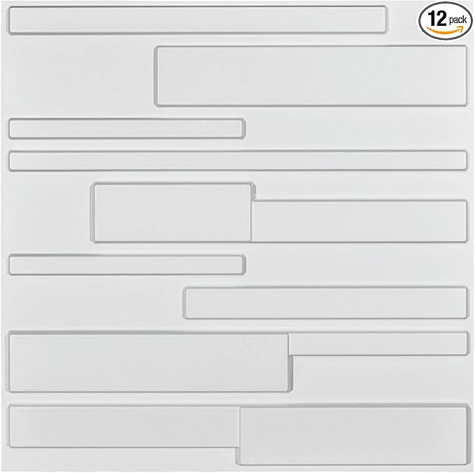 Art3d 19.7" x 19.7" (Pack Of 12) Wall Panel 3D Rectangle, White