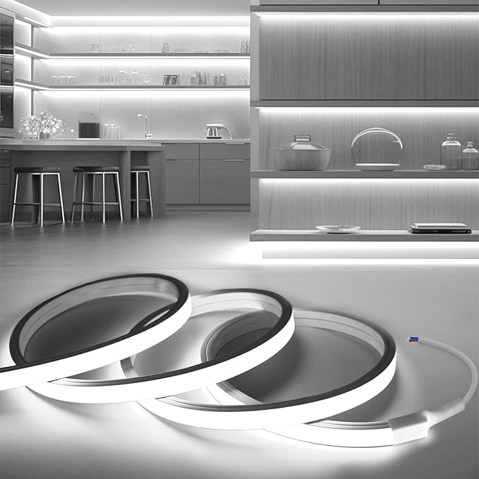 LED Strip Lights Daylight White 6000K,32.8ft 24V Neon Rope Lights,Flexible Silicone Outdoor Waterproof Neon Strip Lights for Mirror,Kitchen,Cabinet,DIY Lighting(Power Supply Not Included)
