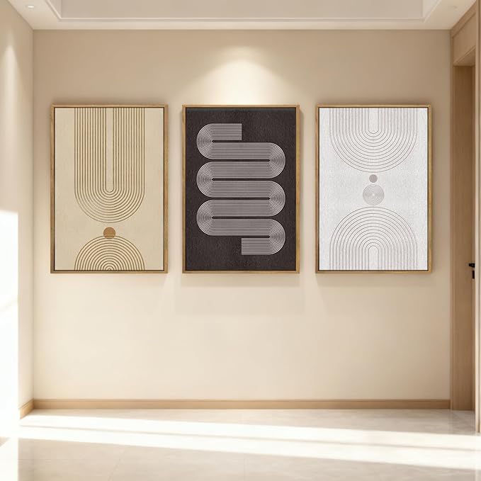 Anyzal Modern Minimalist Wall Art Large Boho Abstract Artwork Neutral Geometric Wall Decor for Living Room Bedroom Dining Room 24x36 Inch Set of 3