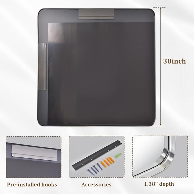 30"x 30" Silver Bathroom Mirror - Aluminum Framed Wall Mirror, Bathroom Wall Mounted Vanity Mirror, Modern Bathroom Mirror, Bedroom, Living Room Wall Mirror, Hang Horizontally or Vertically