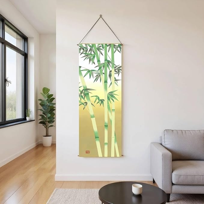 Japanese Hanging Scroll Wall Art Vertical Tapestry - W15.7xH47.2" - Feng Shui & Lucky Symbols for Home, Office Decor - HD Print- Bamboo | CTT-14