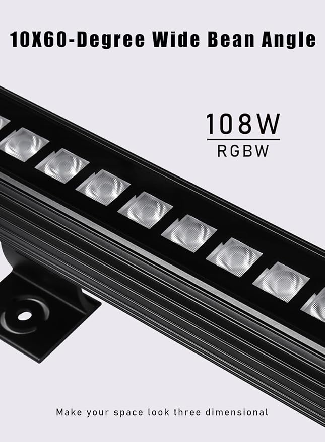 New Upgraded Wall Washer LED Lights with 10x60°, 108W, Linkable, Dimmable &Timing&11 Mode RGBW Color Changing Wall Wash Lighting with RF Remote and Switch Control, 3.2ft/40 120V Light Bar