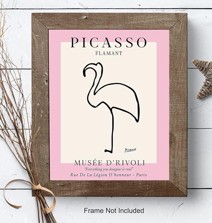 Pablo Picasso Poster 8x10 - Mid-Century Modern Decor - Minimalist Room Decor - Abstract Wall Art - Gallery Wall Art - Pink Flamingo Decor - Line Art Wall Print - Museum Poster - Tropical Beach House