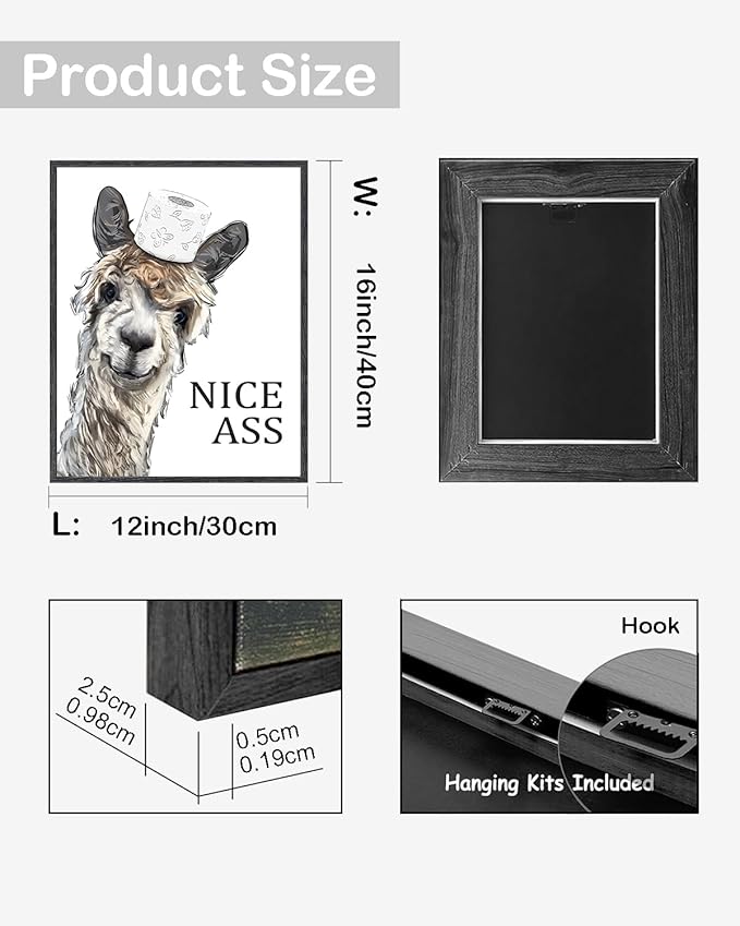 KBKBART Framed Funny Bathroom Decor Wall Art, 12x16Inch Farmhouse Wall Decor Sign, Humor Sheep Canvas Bathroom Picture Wall Decor, Cute Animal Art Prints Ready to Hang