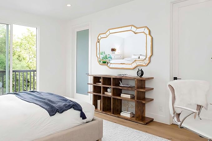 47'' x 32'' Large Gold Mirrors for Wall, Modern Dining Room Mirror with Beveled Glass Wood Frame, Elegant Decorative Mirror for Living Room, Bathroom, Entryway, Bedroom