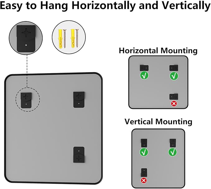 Koonmi Bathroom Mirror, 36X40 Inch Black Metal Framed Mirror for Bathroom, Tempered Glass, Anti-Rust, Rounded Rectangle Mirror for Restroom, Bedroom, Black