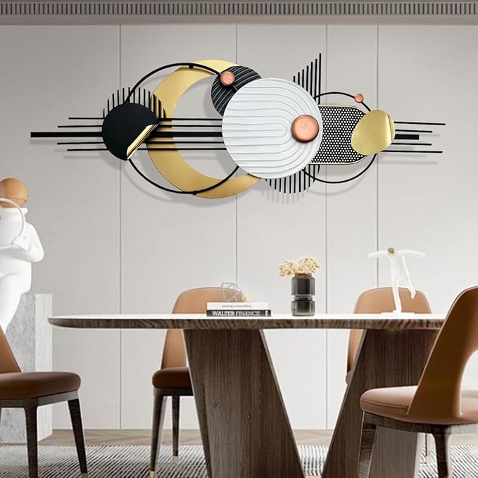 Metal Wall Art, Black and White Gold Wall Sculptures, Minimalist Geometric Decor, 3D Large 59"*21” Wall Art for Living Room Bedroom Bathroom Study Modern Wall Decor, Home Hanging Wall Sculpture