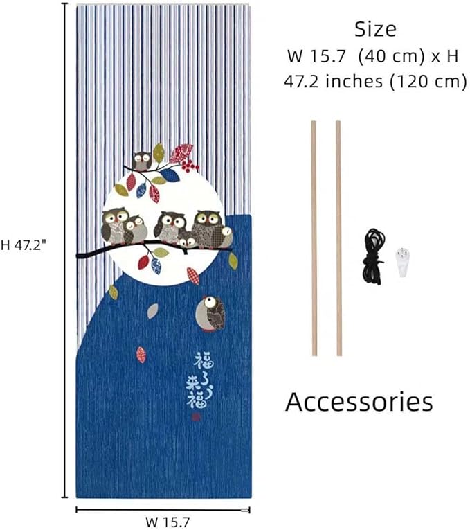 Japanese Tapestry Wall Art Scroll - Feng Shui & Lucky Symbols | W15.7xH47.2", Extra Long Vertical Hanging Decor for Bedroom, Living Room, Office | (Owl) CTT-128