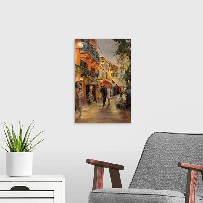 CANVAS ON DEMAND Evening in Paris Canvas Wall Art Print by Marilyn Hageman, Traditional, Home Decor, Street Scene Artwork, Nature Artwork, 12" x18in