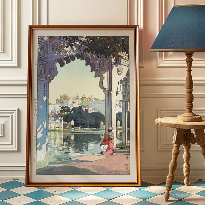 Nationcog Yoshida Hiroshi Indian Temple Print, Vintage Asian Woodblock Poster, Japandi Travel Wall Art Featuring Historic Indian Architecture (Unframed) (16x24)