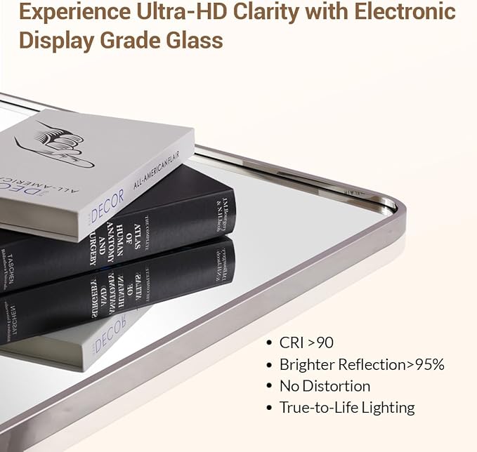 ANDY STAR 48x36 Inch Chrome Mirrors for Bathroom, Chrome Bathroom Vanity Mirror, Rounded Rectangle Mirror, Anti-Rust SUS304, Seamless Tube Metal Frame, 1’’ Deep Wall Mounted Vertically/Horizontal