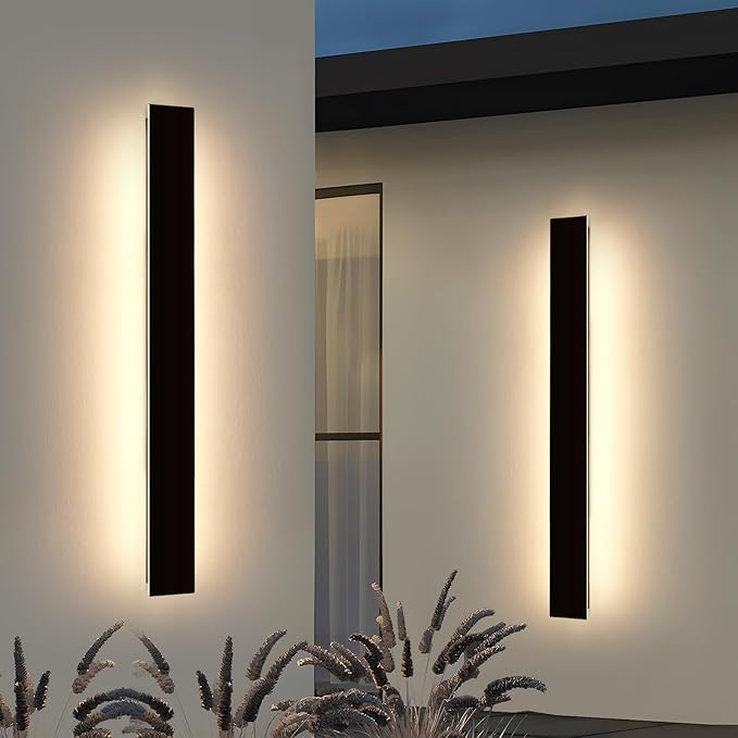 Mikeru Upgraded 2 Pack 57" Modern Outdoor Wall Sconce, 4.3" Wide IP65 Waterproof Exterior Light Fixtures Cover US Junction Box, 3000K/4500K/6000K 3-Color Temp LED Porch Lights for Garage, Patio