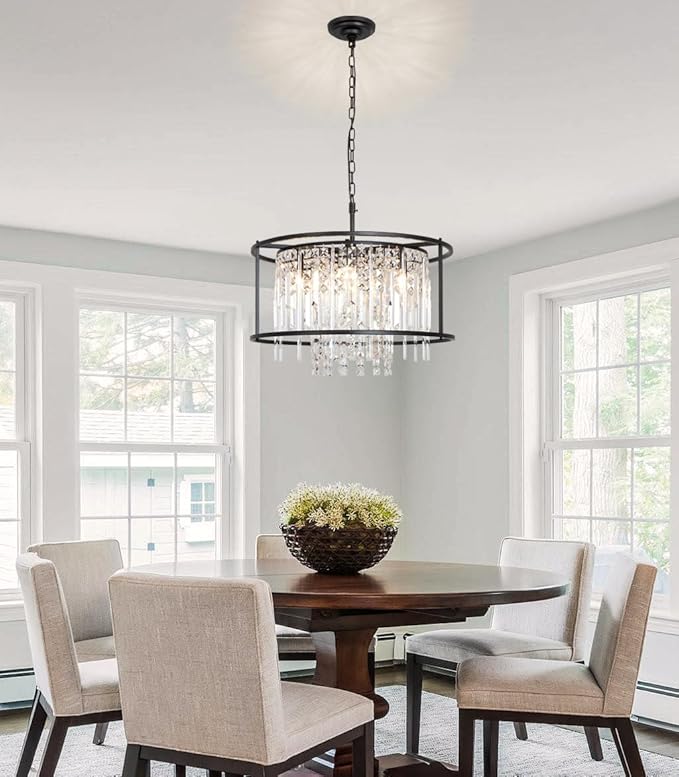 Modern Black Chandeliers 23.6" Dining Room Light Fixture Industrial Farmhouse Chandelier for Kitchen Island Entryway Bedroom