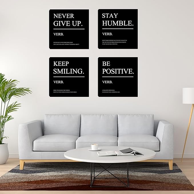 Motivational Canvas Wall Art Positive Motto Office Wall Decor Inspirational Wall Art Decor Picture for Bedroom Living Room Wall Painting Posters Picture Prints Framed - 12"x12"x4PCS