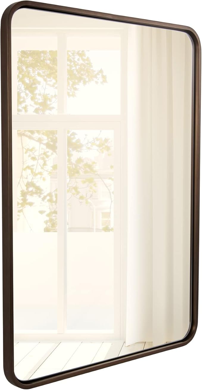 ANDY STAR 24x32 INCH Bronze Bathroom Mirror, Rounded Rectangle Oil Rubbed Bronze Mirrors for Bathroom,Tube Metal Framed, 1’’ Deep Wall Mounted Vertically/Horizontal