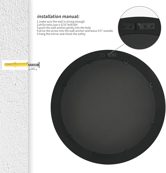 24" Round Mirror Farmhouse Wooden Frame Circle Mirrors, Rustic Decorative Distressed Wall Mounted Mirror for Bathroom, Bedroom, Living Room, Entryway, Fireplace, Hall