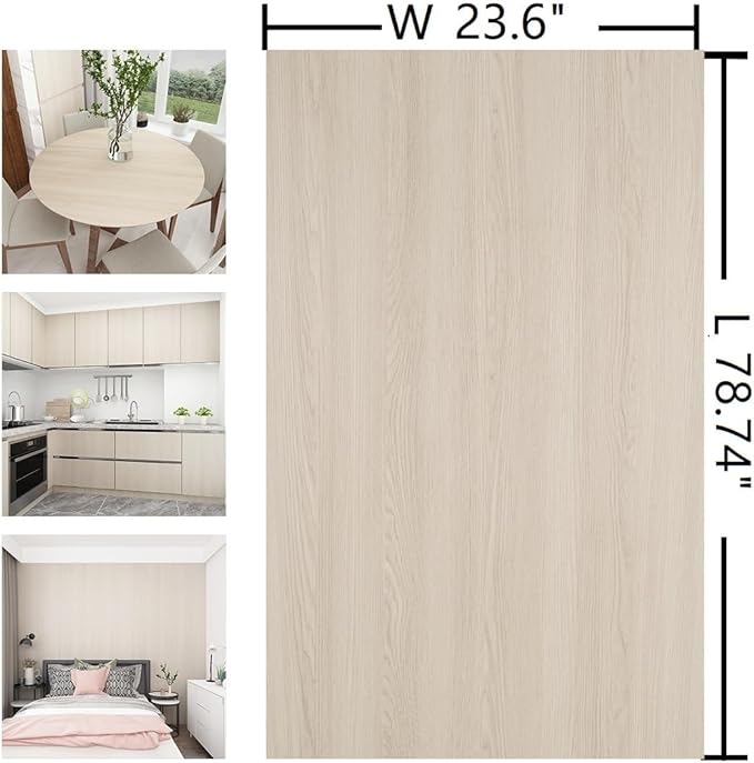 Light Wood Contact Paper Peel and Stick Cherry Wood Wallpaper 23.6"x78.74" Natural Beige Wood Grain Contact Paper for Countertops Kitchen Cabinets Waterproof Self Adhesive Furniture Wood Vinyl Wrap