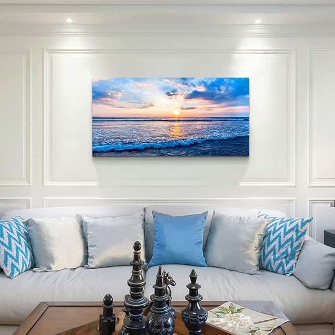 Canvas Wall Art for living room blue beach ocean sea waves landscape Wall Decor Ready to Hang Home Decorations bedroom kitchen bathroom inspirational Canvas prints posters painting wall mural Artwork