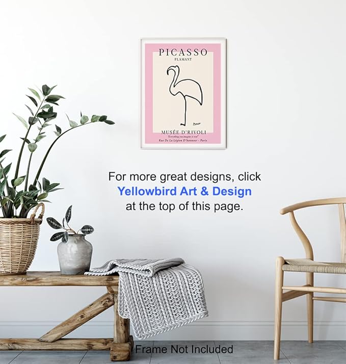 Pablo Picasso Poster 8x10 - Mid-Century Modern Decor - Minimalist Room Decor - Abstract Wall Art - Gallery Wall Art - Pink Flamingo Decor - Line Art Wall Print - Museum Poster - Tropical Beach House