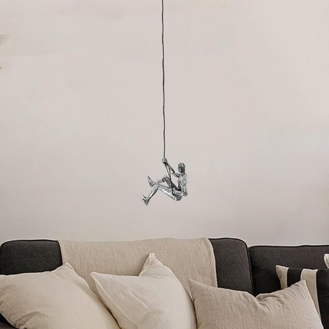 OSOLADY Vintage Resin Man Figurine Wall Sculpture Industrial Style Climbing Man Wall Hanging Decor for Living Bar Tv Background Artistic in Silver Right Hand