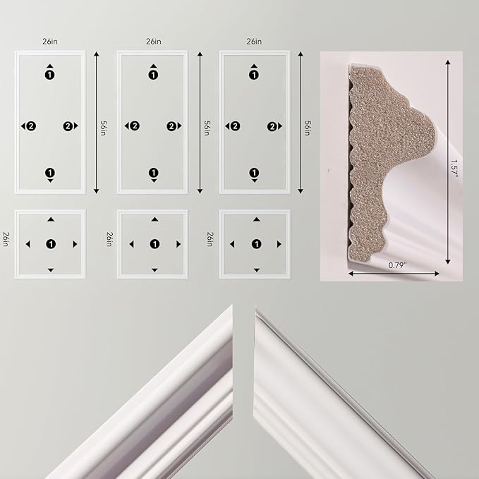 OUZUGIE Peel and Stick Wall Molding Kit Pre-Cut Wainscoting Panels for Easy DIY Interior Wall Decor & Accent Walls