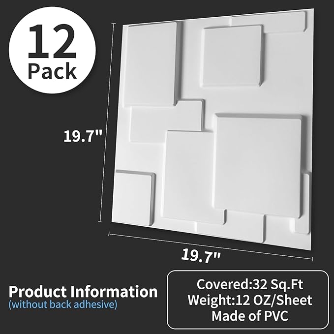 Art3d Decorative 3D Wall Panel, 32 Sq.FT PVC Interior Wall Decor for Living Room, Bedroom, Lobby, Office, Shopping Mall, White