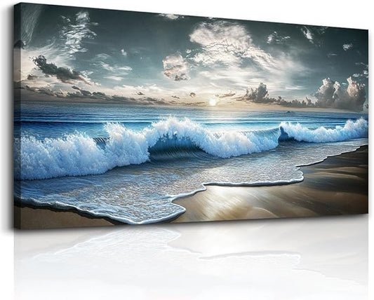 MHARTK66 Blue Ocean Canvas Wall Art Large Paintings For Living Room Landscape Nature Artwork For Walls Wall Decor For Bedroom Beach Pictures Office Waves Poster Modern Home Decorations 30x60