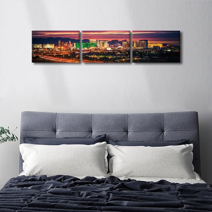 Black and White Wall Pictures for Living Room Las Vegas Skyline Painting on Canvas Wall Decor Art Nevada Cityscape Building Panorama Bedroom Wall Art Modern Artwork Framed Ready to Hang 14x60 Inch