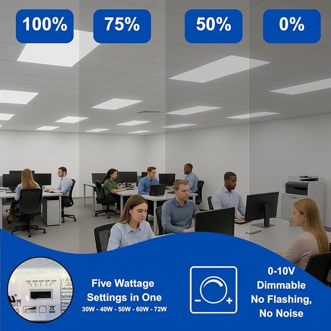 2 x 4 LED Flat Panel Lights - (Pack of 12) Dimmable Flicker-Free Ceiling Panels with 5 Color Temp Selection and 5 Wattage Selection for Drop Ceiling Light Fixtures