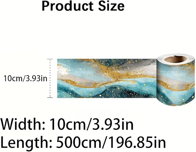 Blue Gold Marble Wallpaper Border 196x4 Inch Peel and Stick Wall Border Self Adhesive Luxury Water Wave Removable Vinyl Trim for Living Room Bedroom Bathroom Kitchen Cabinet Decoration