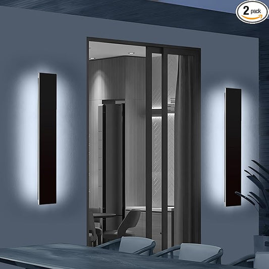 Mikeru Upgraded 2 Pack 31.4" Modern Outdoor Wall Sconce, 4.3" Wide IP65 Waterproof Exterior Light Fixtures Cover US Junction Box, 3000K/4500K/6000K 3-Color Temp LED Porch Lights for Garage, Patio