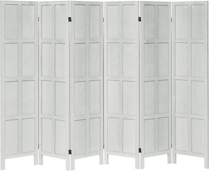 Classic 6 Panel Room Divider and Folding Privacy Screen, 5.6Ft Wood Room Divider Wall, Partition Screen Divider for Room Separation for Bedroom, Home Office, Dressing Room, White