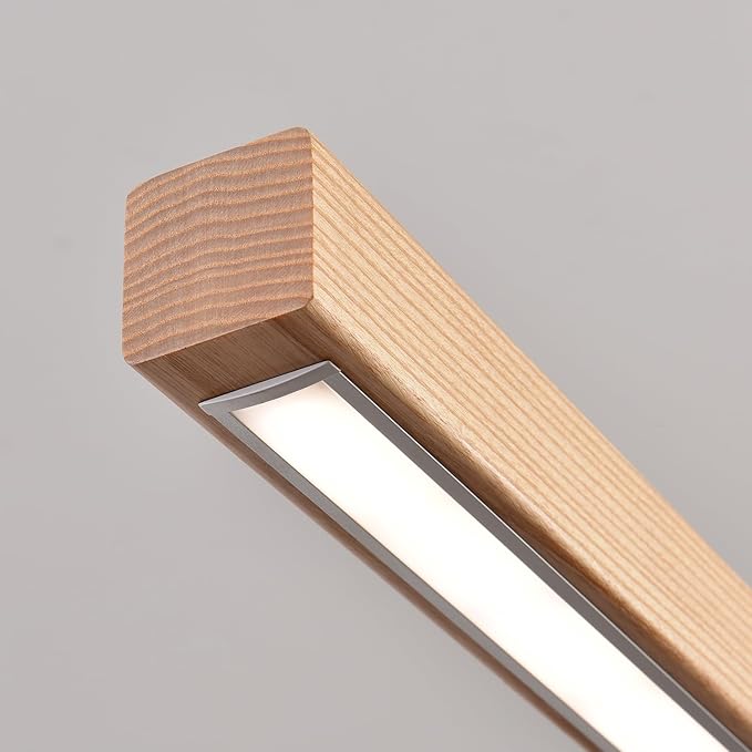 31.5" 18W 1-Light Wooden Led Linear Pendant Light Dimmable Led Ceiling Hanging Light Fixtures Modern Chandeliers for Dining Room Kitchen Island Lights Natural