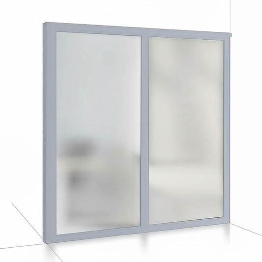 2-Panel Stationary Frosted Glass Partition Kit - Tempered Glass Privacy Wall Divider Screen for Office, Room, Cubicle, Desk - Commercial & Residential Separator - 4" D x 72" W x 84" H, Silver Frame