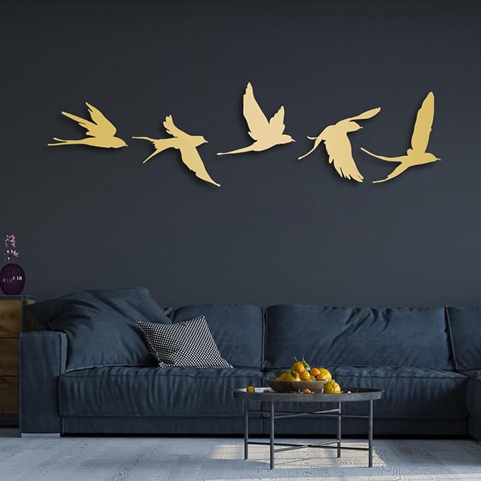 Metal Bird Wall Decor, Birds Metal Wall Decor Set of 5, Metal Birds Wall Art, Metal Birds Outdoor Decor, Bird Wall Art, Bird Art Wall Decor, Birds Sign, Metal Garden Decor (Black, 57"x 11"| 146x30cm )
