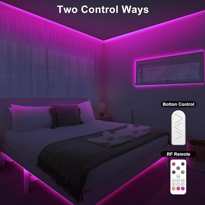 32.8ft Pink COB Led Strip Lights with RF Remote, Dimmable Bright Adhesive Indoor Led COB Light Strip for Cabinet, Painting, Room, Bed