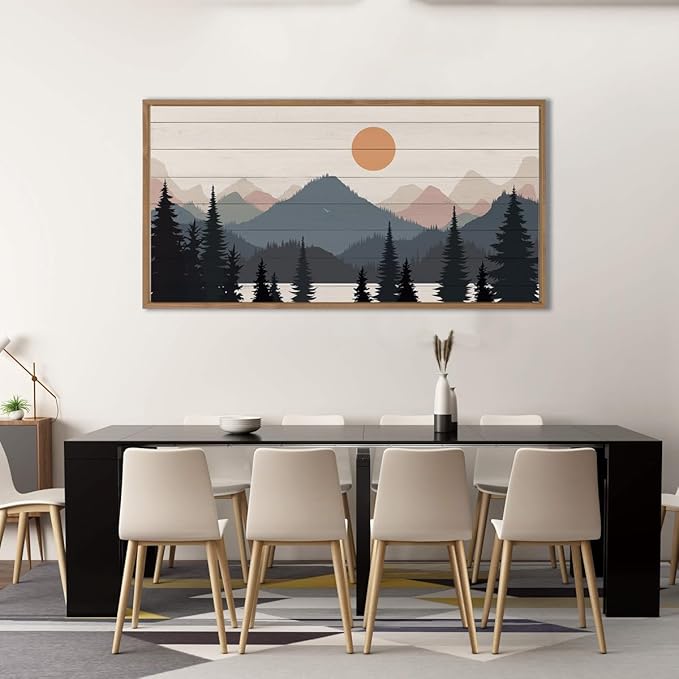 Anyzal Large Framed Serene Mountain Range Canvas Wall Art Boho Sunset forest Lake Wall Decor Abstract Nature Wilderness Art Print for Bedroom Living room Office Large 20x40 Inch