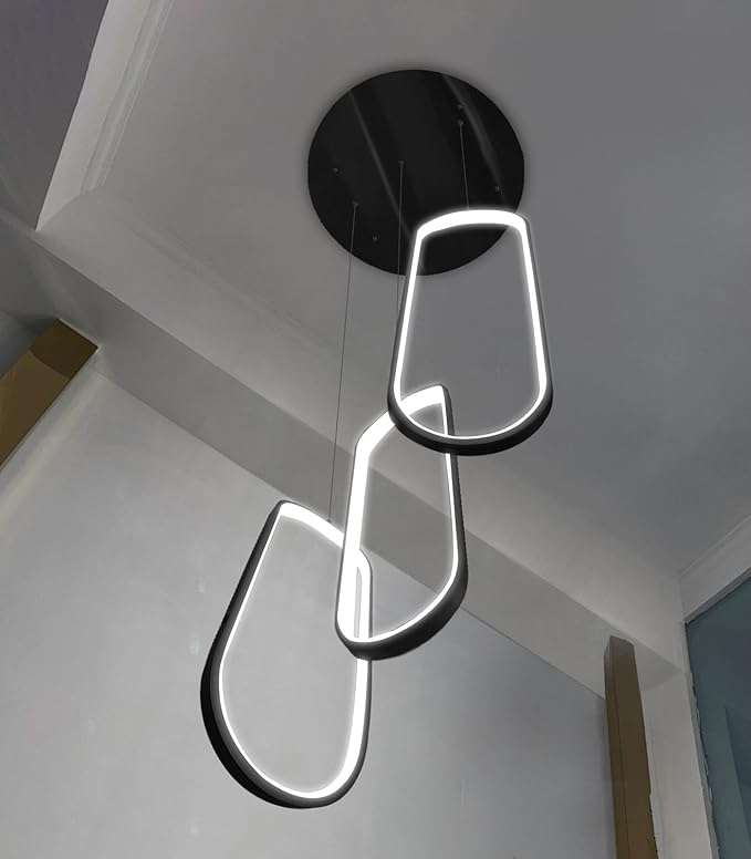 Modern Ring Chandelier LED Dimmable Flush Mount Ceiling Light for Foyer Living Room Staircaes Black