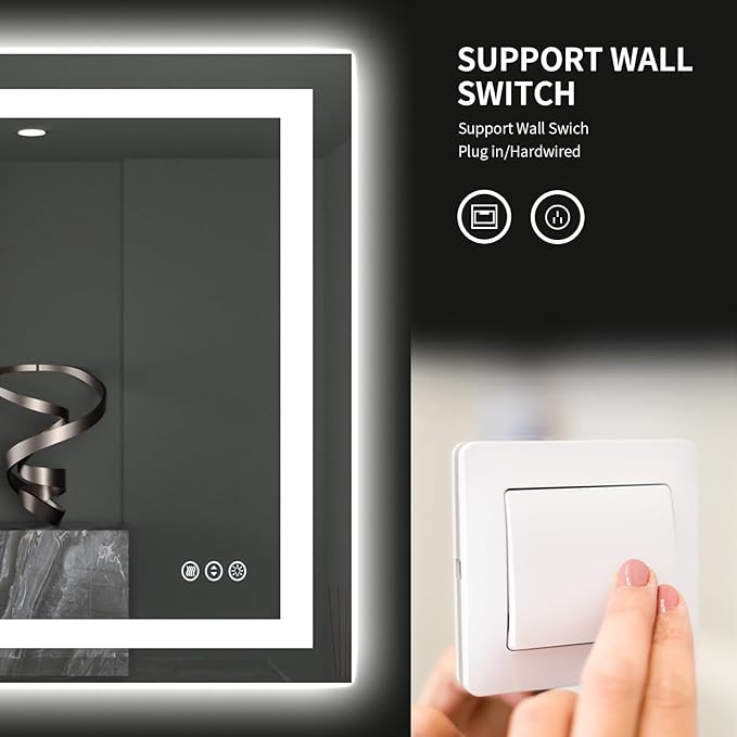 LOAAO 40"X38" LED Bathroom Mirror with Lights, Anti-Fog, Dimmable, Backlit + Front Lit, Lighted Bathroom Vanity Mirror for Wall, Memory Function, Tempered Glass, ETL Listed