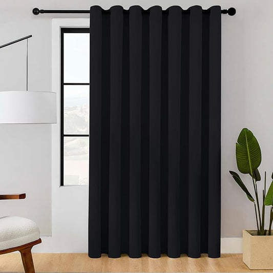 ChrisDowa Room Divider Curtain 96 Inches Long, Wide Blackout Sliding Door Curtain for Bedroom, Room Darkening Privacy Window Curtain for Patio Door (1 Panel Set, Black, 100 x 96 Inch)