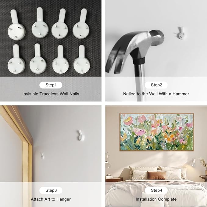 CHDITB Floral Framed Canvas Wall Art, 20"X40" Watercolor Nature Wildflower Plant Textured Painting, Modern Flower Wall Decor, Large Floral Artwork for Kitchen, Bedroom, Office Living Room Wall Decor