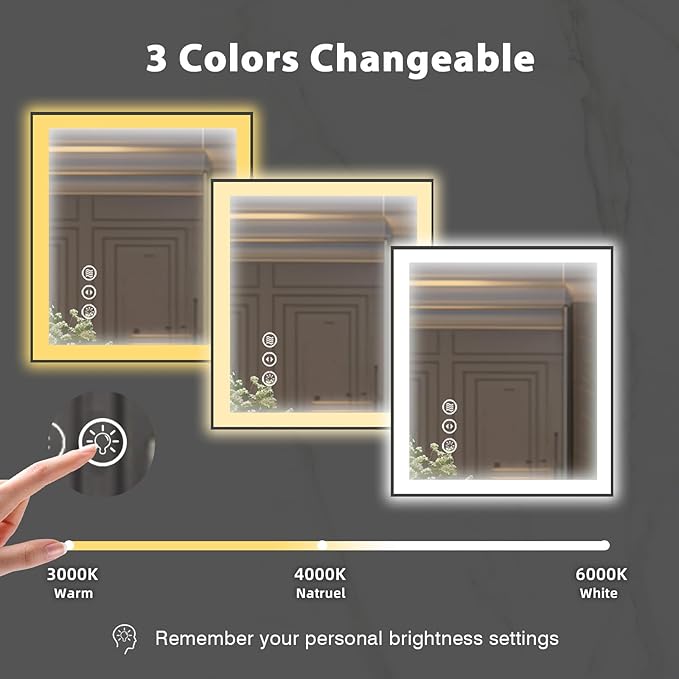 32x36 LED Mirror for Bathroom, Black Metal Framed, Vanity Mirror with Lights, 3 Color Modes, Dimmable CRI90+, Double Lights, Anti-Fog, Shatter-Proof, Waterproof, Memory (Horizontal/Vertical)