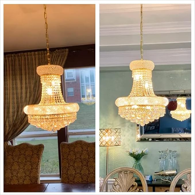 10 Lights Gold Finish Empire Crystal Chandelier Lighting for Dining Room Living Room Foyer Hallway Bedroom Entryway (Dia 18'')