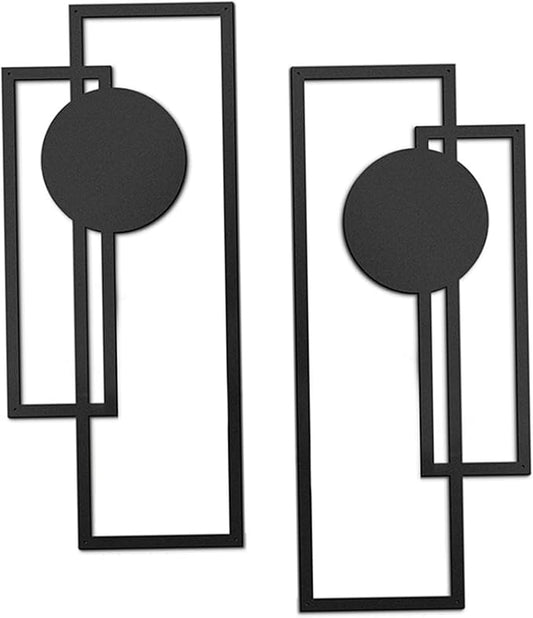 Lawnrden Geometric Wall Decor, 2PCS Metal Wall Decor 15.75x6.69 Inch Black Minimalist Art Modern Geometric Hanging Abstract Sculptures for Living Room Home