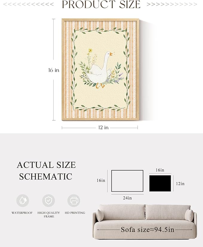 ARPEOTCY Small Framed Canvas Wall Art, 12x16in, Silly Goose Floral Art, Nursery Wall Decor for Kids boys girls baby Room, Vintage Bedroom Decor