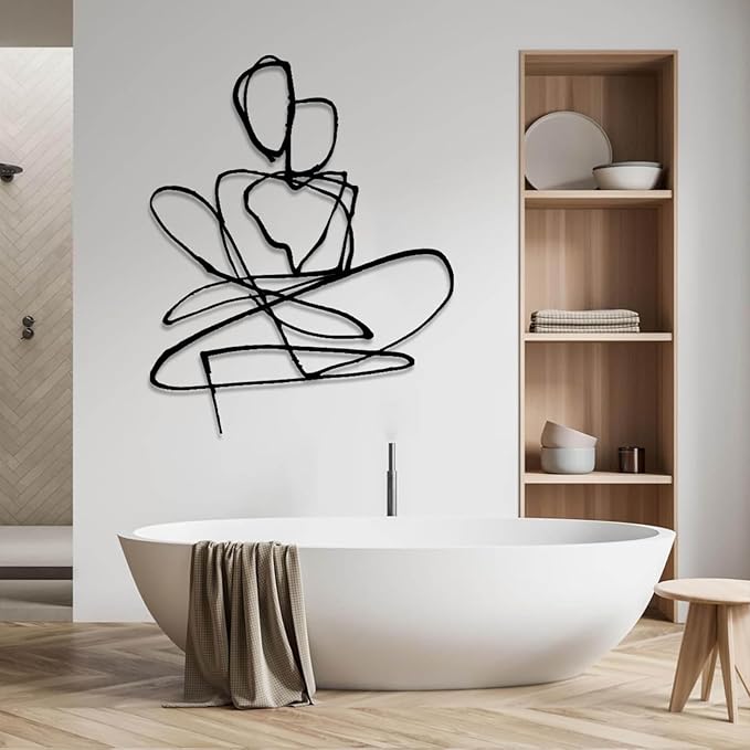 Abstract Couple Metal Wall Art, Couple Metal Wall Decor, Minimalist Line Wall Decor, Love Wall Art, Abstract Line Wall Decoration, Bedroom Wall Hanging, Wedding Gift (Silver, 41"x33"/105x84cm)