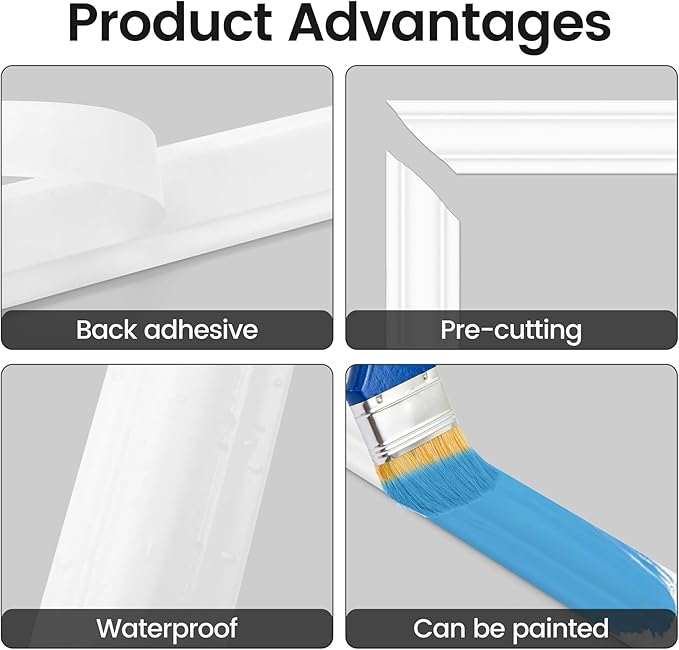 6 Sets Peel and Stick Wall Molding Kit, 20''x20'' Premade Wainscoting Accent Panels for Interior Wall Trim, Easy DIY Moulding Decor