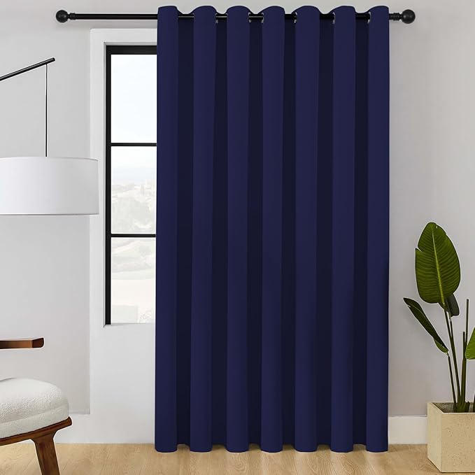 ChrisDowa Room Divider Curtain 108 Inches Long, Wide Blackout Sliding Door Curtain for Bedroom, Room Darkening Privacy Window Curtain for Patio Door (1 Panel Set, Navy Blue, 100 x 108 Inch)
