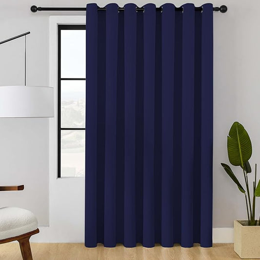 ChrisDowa Room Divider Curtain 120 Inches Long, Wide Blackout Sliding Door Curtain for Bedroom, Room Darkening Privacy Window Curtain for Patio Door (1 Panel Set, Navy Blue, 100 x 120 Inch)