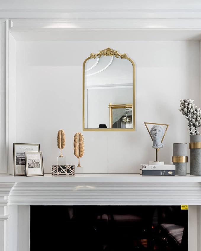 AIXI HOME Gold Arched Mirror 15"x23", Traditional Arendahl Vintage Antique Mirror with Ornate Metal Frame, Baroque Wall Mounted Mirrors for Entryway/Bathroom/Living Room/Hallway/Bedroom